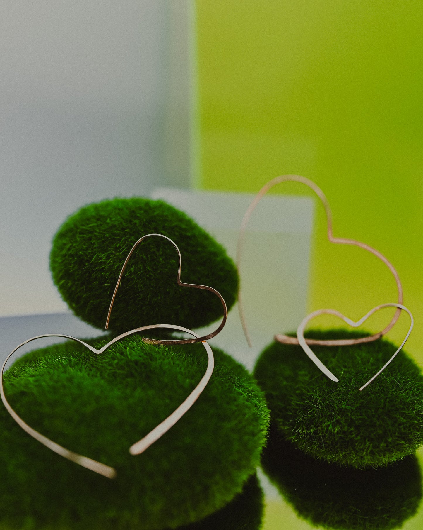 Heart Threader Hoop Earrings, Solid 14K Gold or Rose Gold