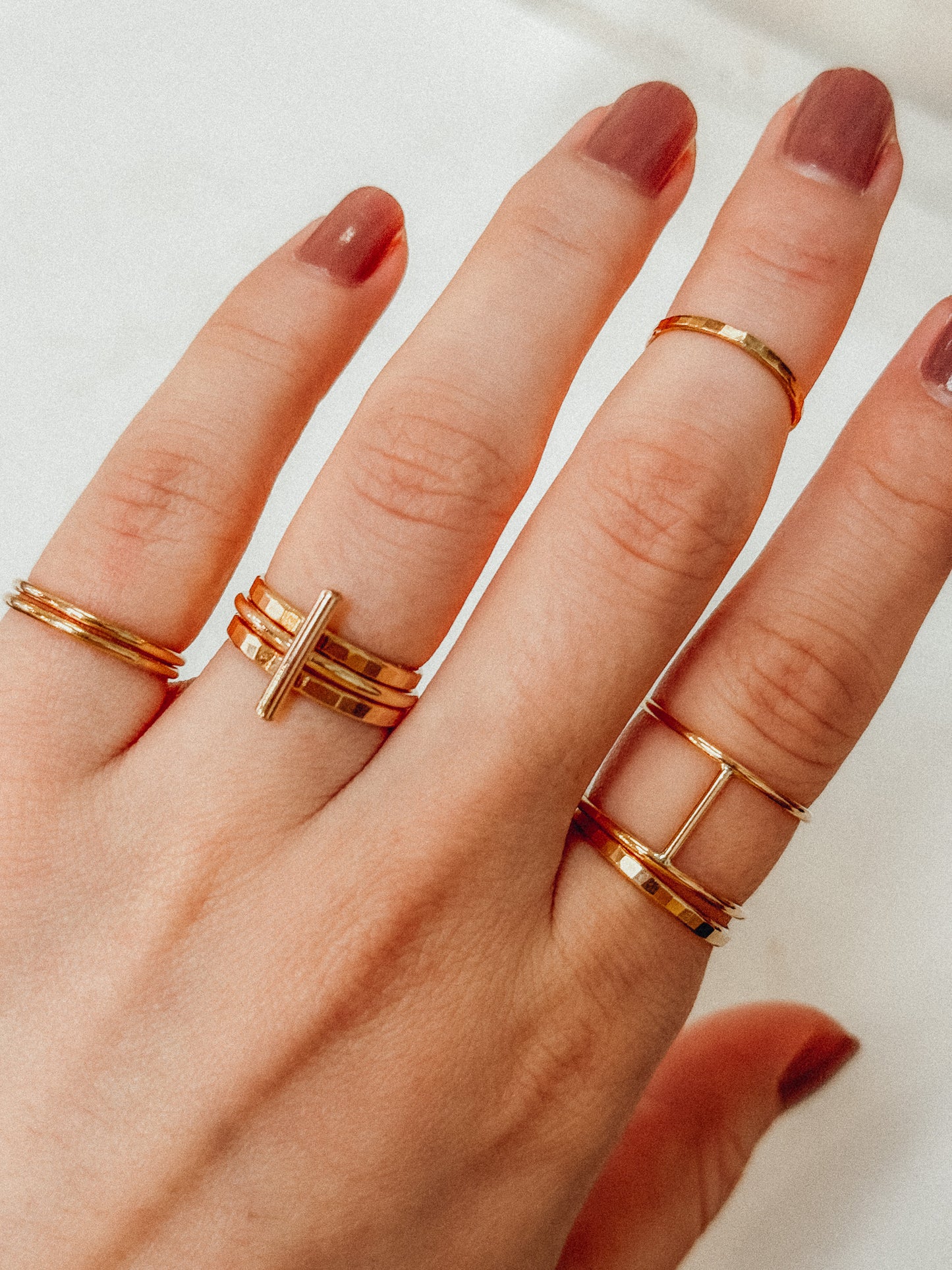 Mini Bar Set of 3 Stacking Rings, Gold Fill, Rose Gold Fill or Sterling Silver