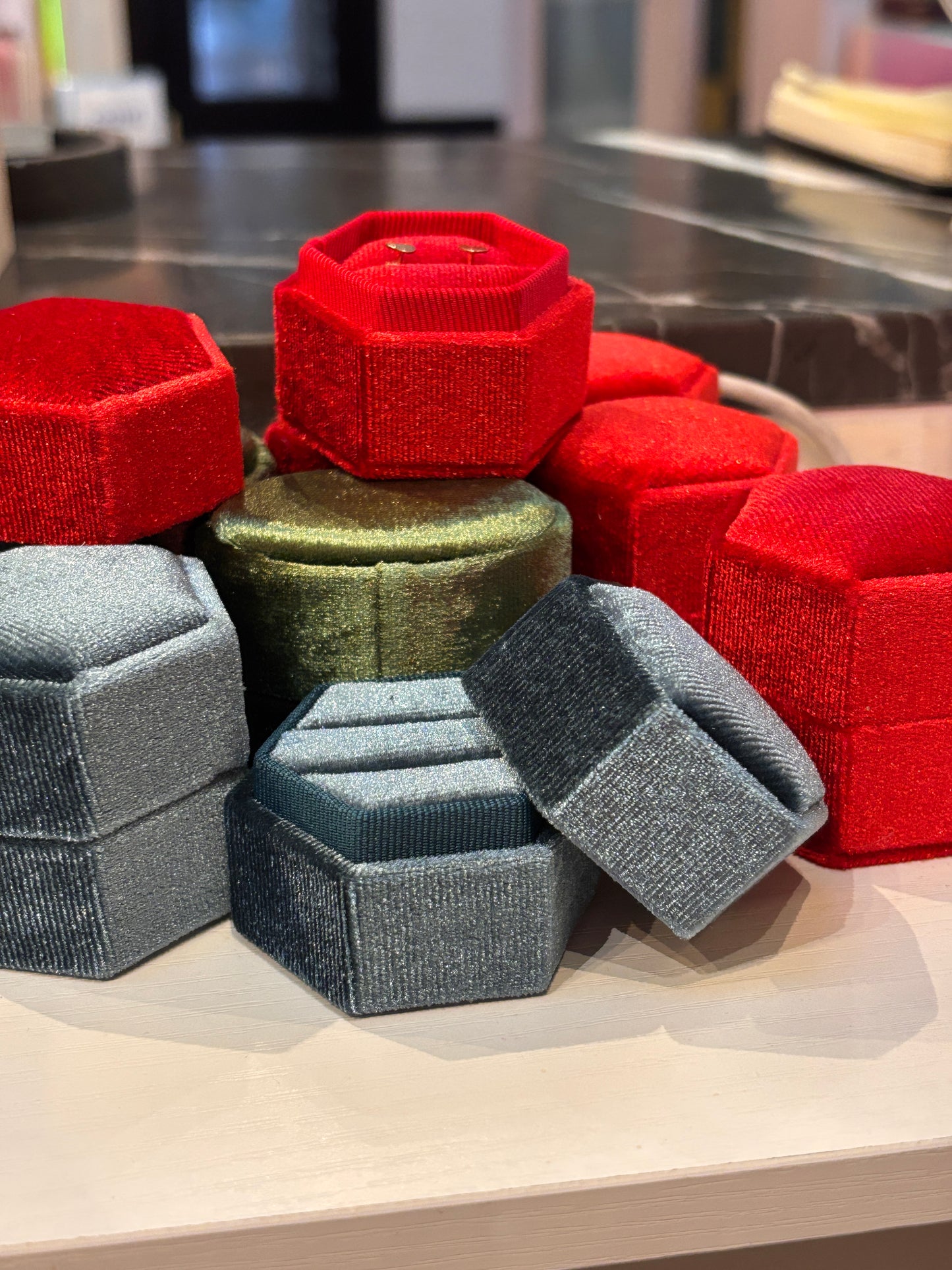 Hexagon Velvet Ring Box