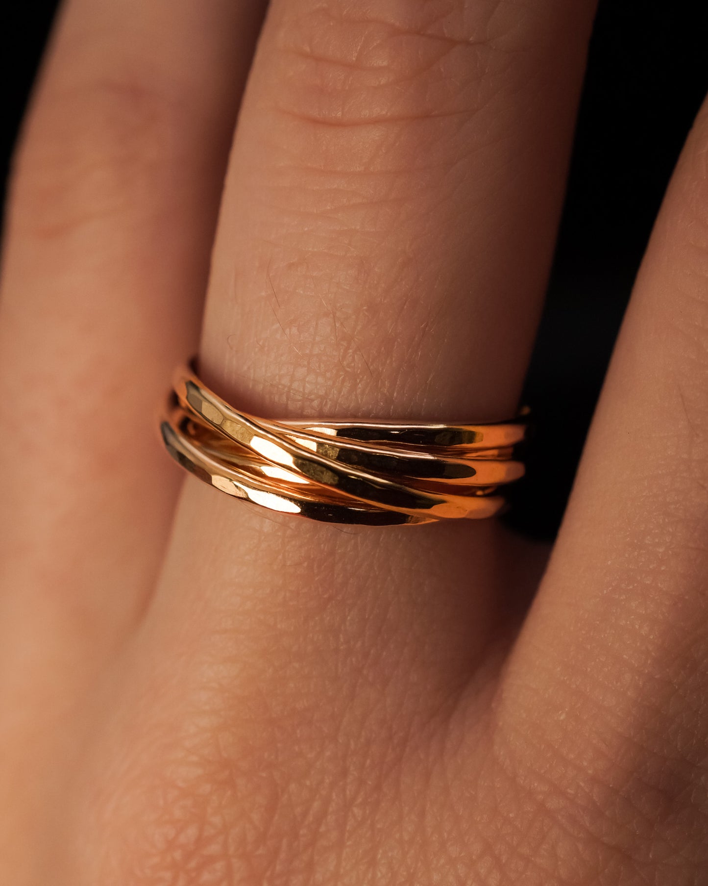Thin Interlocking Set of 5 Rings, Solid 14K Gold