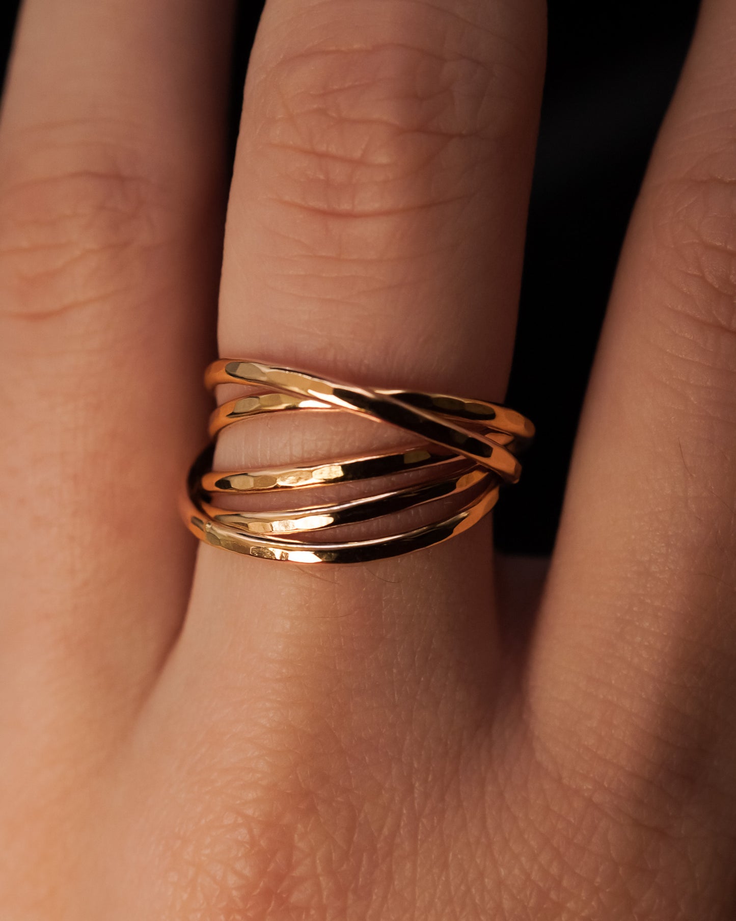 Thin Interlocking Set of 5 Rings, Solid 14K Gold