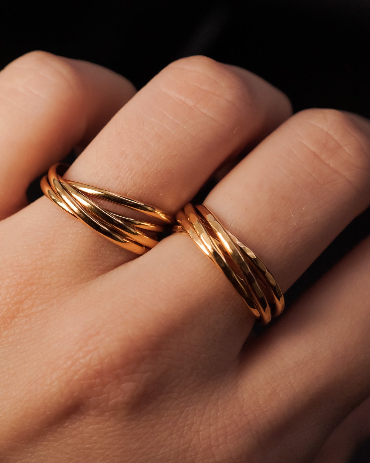 Thin Interlocking Set of 5 Rings, Solid 14K Gold