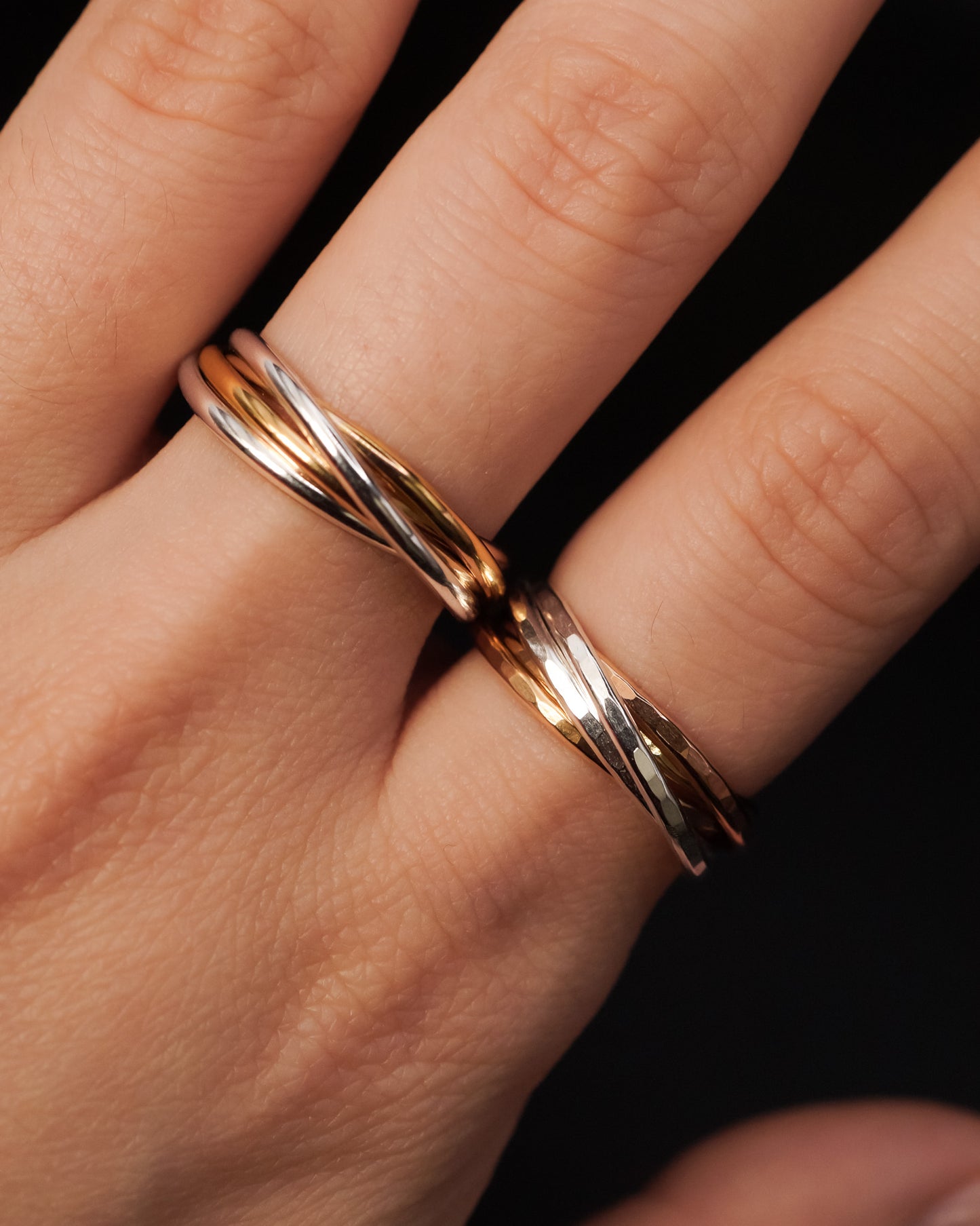 Thin Interlocking Set of 5 Rings, Solid Mixed Metals
