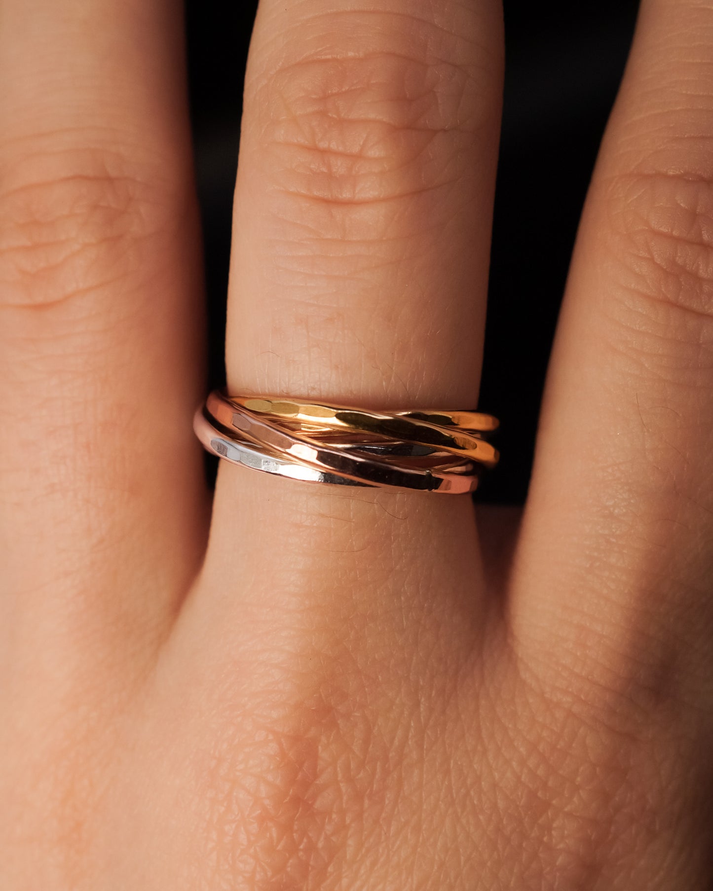 Thin Interlocking Set of 5 Rings, Solid Mixed Metals