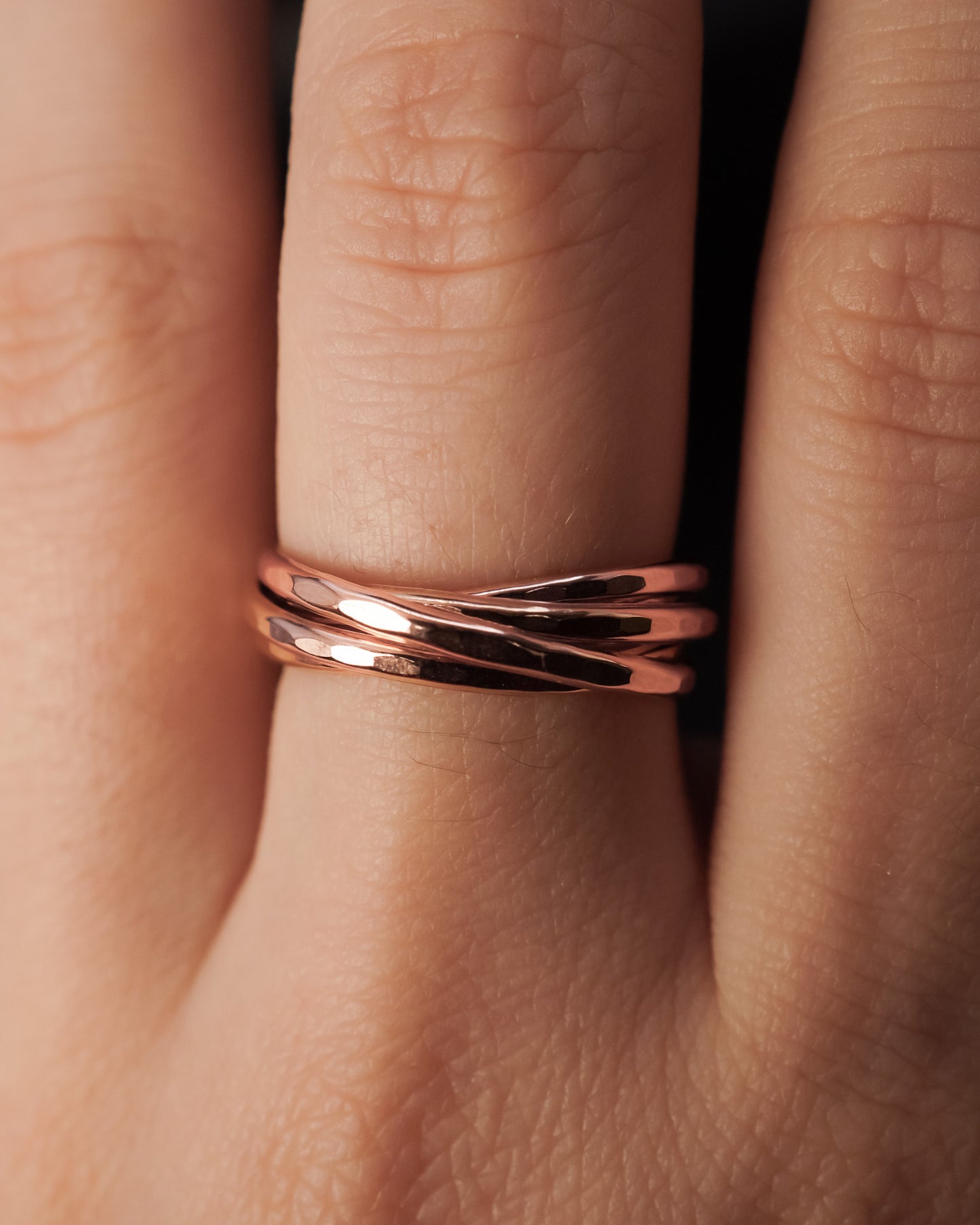 Thin Interlocking Set of 5 Rings, Solid 14K Rose Gold