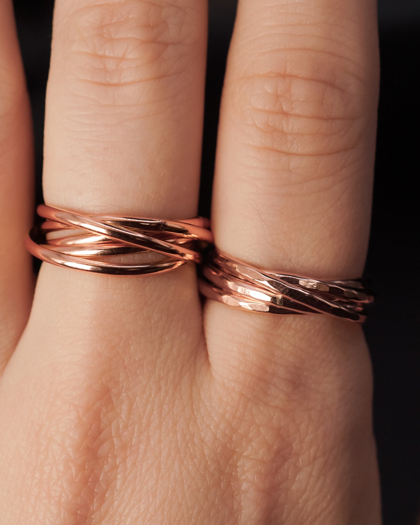Thin Interlocking Set of 5 Rings, Solid 14K Rose Gold