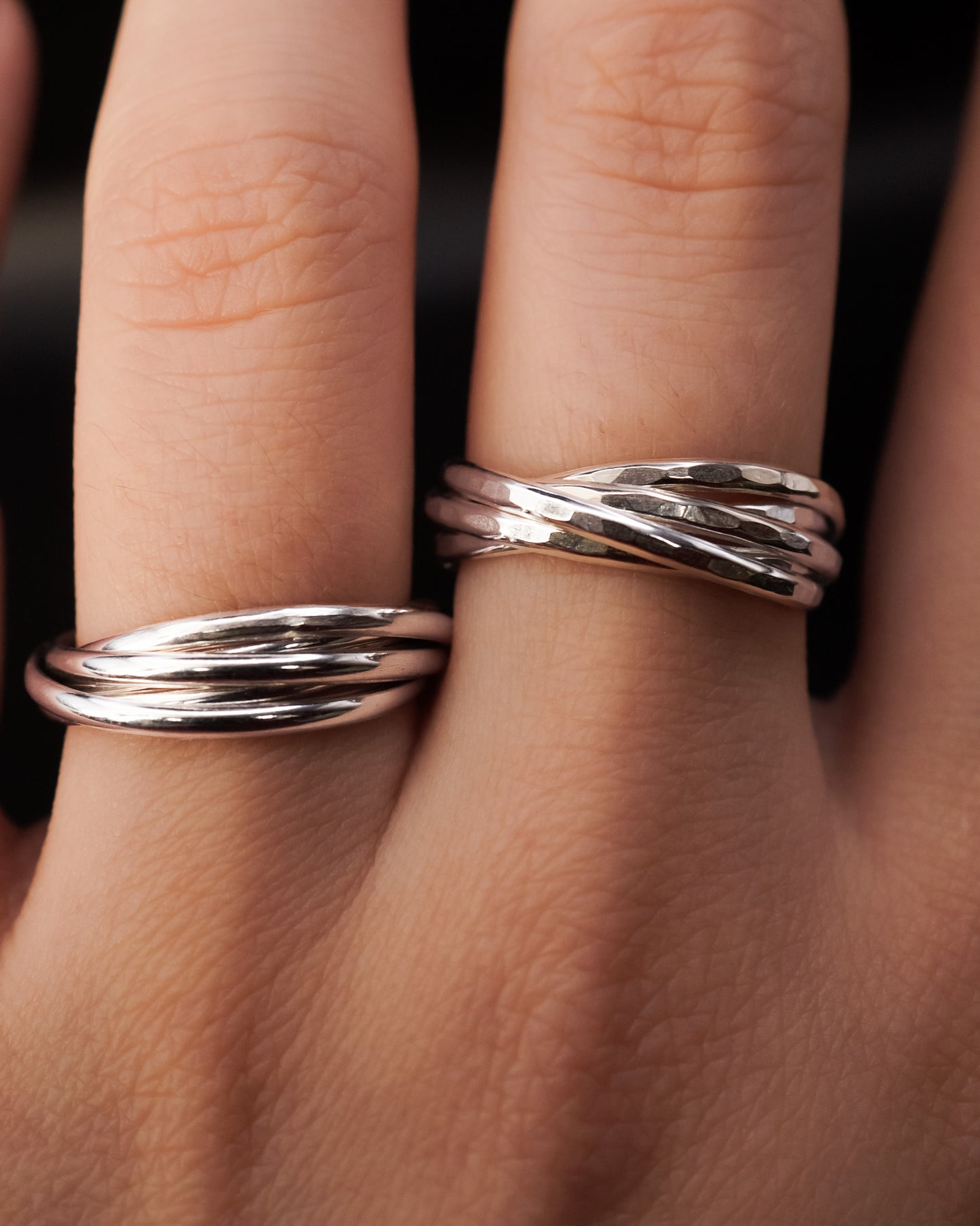 Thin Interlocking Set of 5 Rings, Sterling Silver