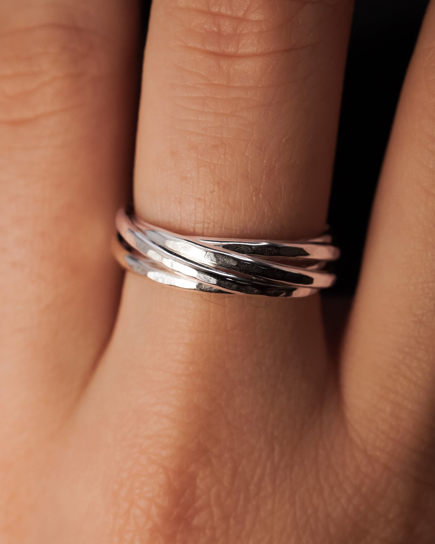 Thin Interlocking Set of 5 Rings, Sterling Silver
