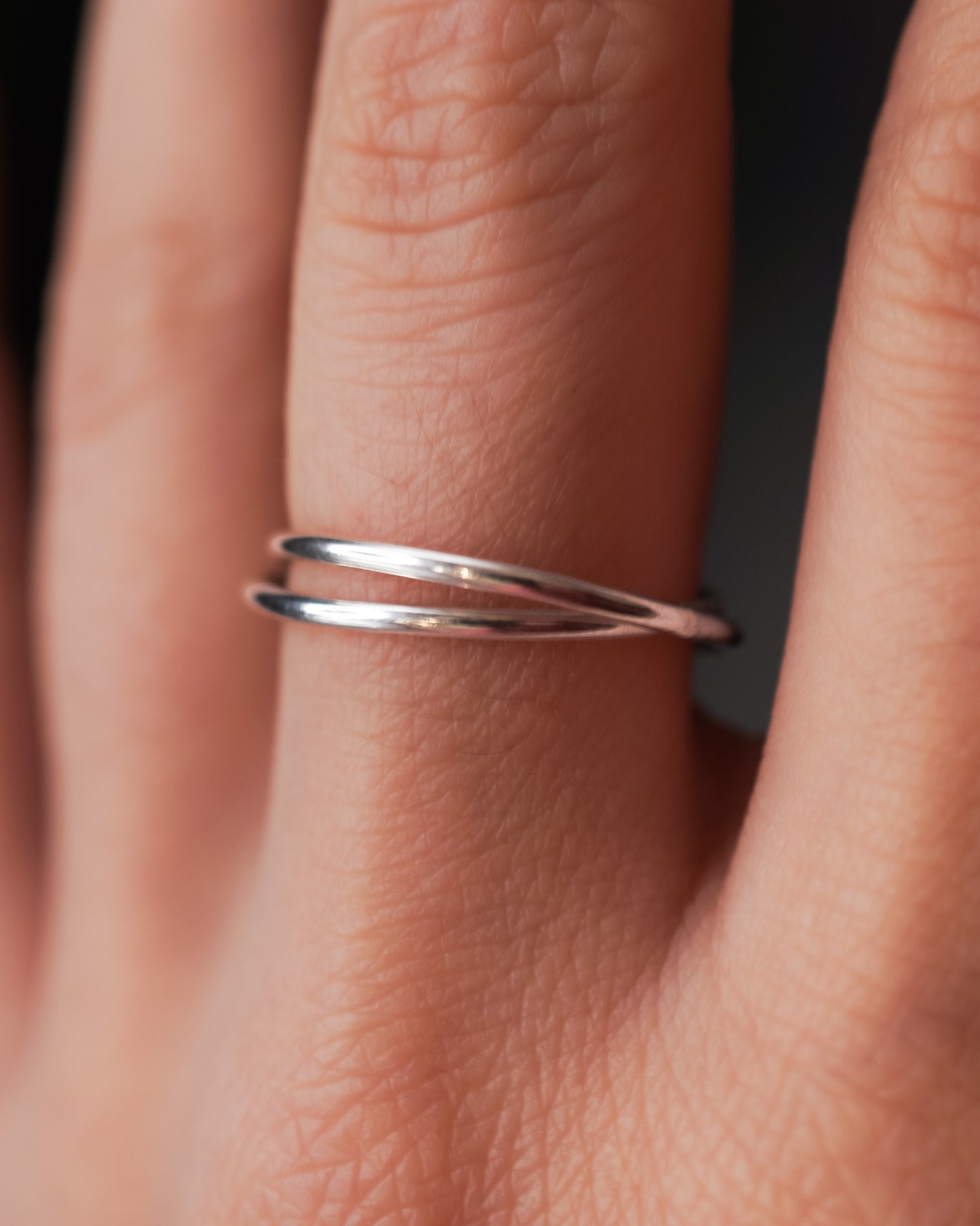 Thin Interlocking Set of 2 Rings, Sterling Silver