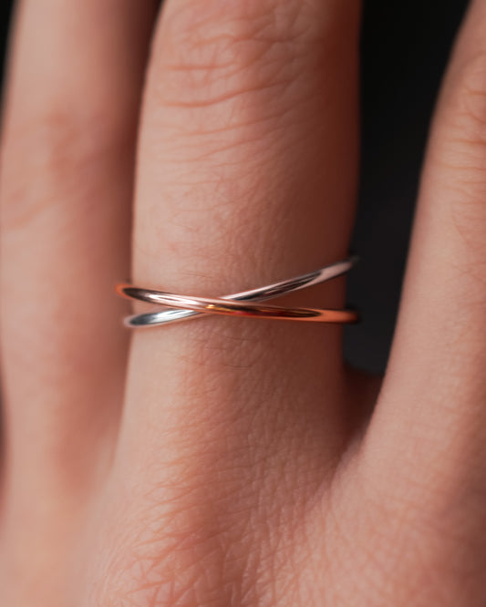 Thin Interlocking Set of 2 Rings, Solid Mixed Metals