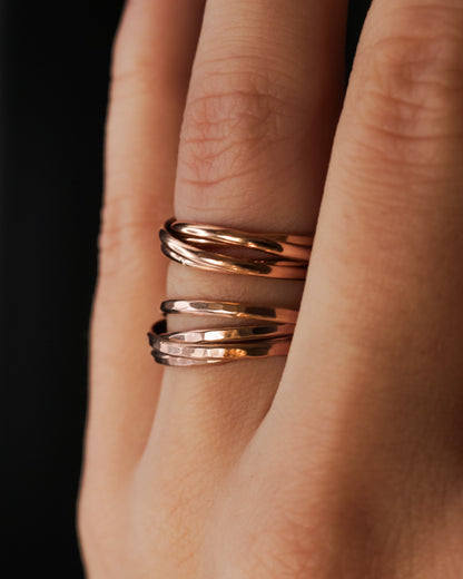 Thin Interlocking Set of 4 Rings, 14K Rose Gold Fill