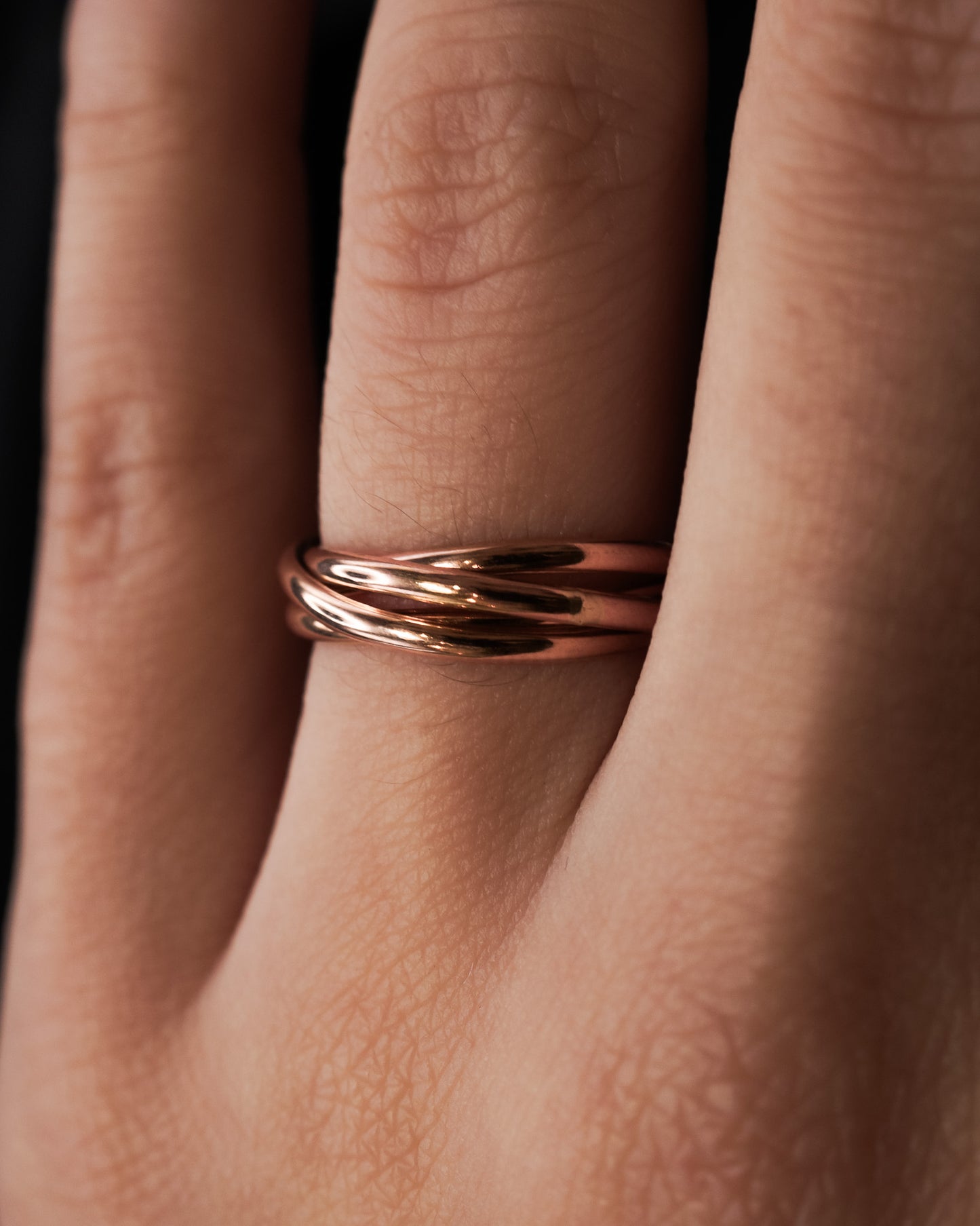 Thin Interlocking Set of 4 Rings, Solid 14K Rose Gold