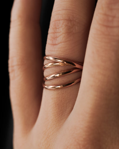 Thin Interlocking Set of 4 Rings, 14K Rose Gold Fill