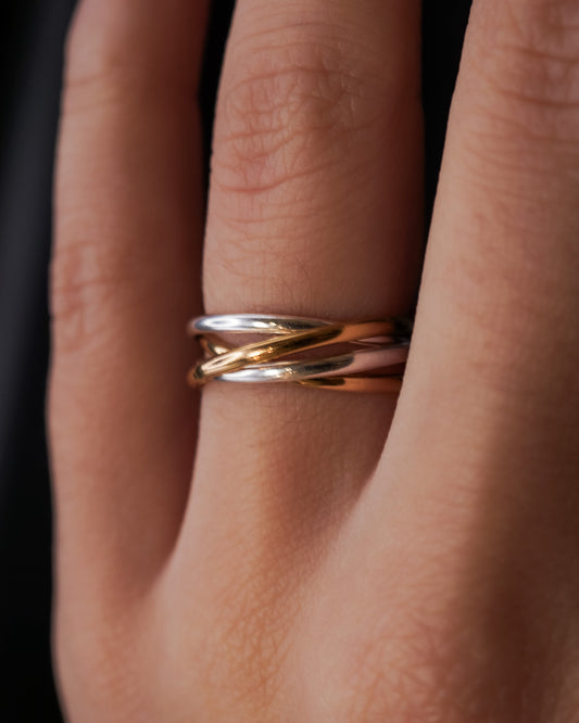Thin Interlocking Set of 4 Rings, Solid Mixed Metals