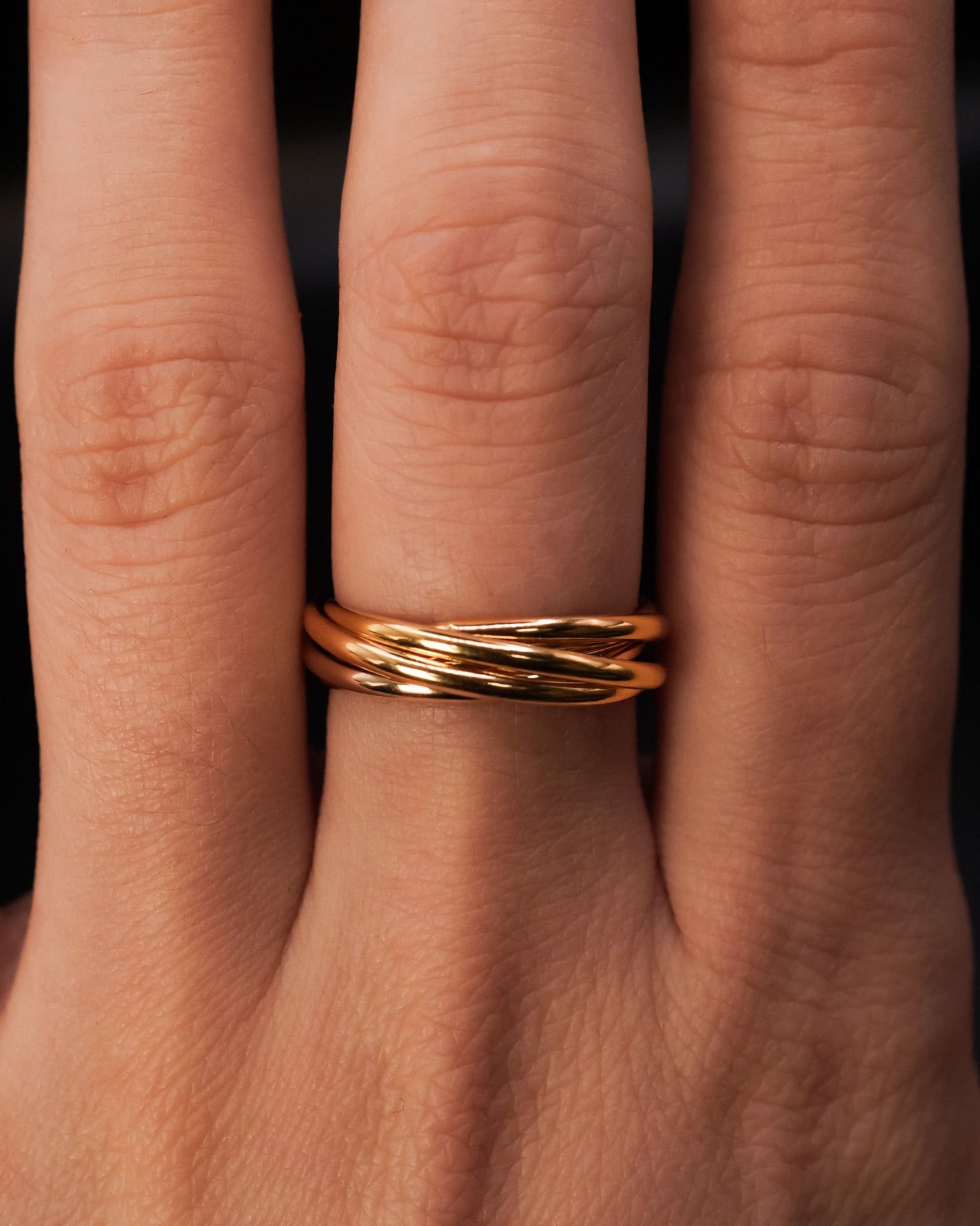 Thin Interlocking Set of 5 Rings, Solid 14K Gold