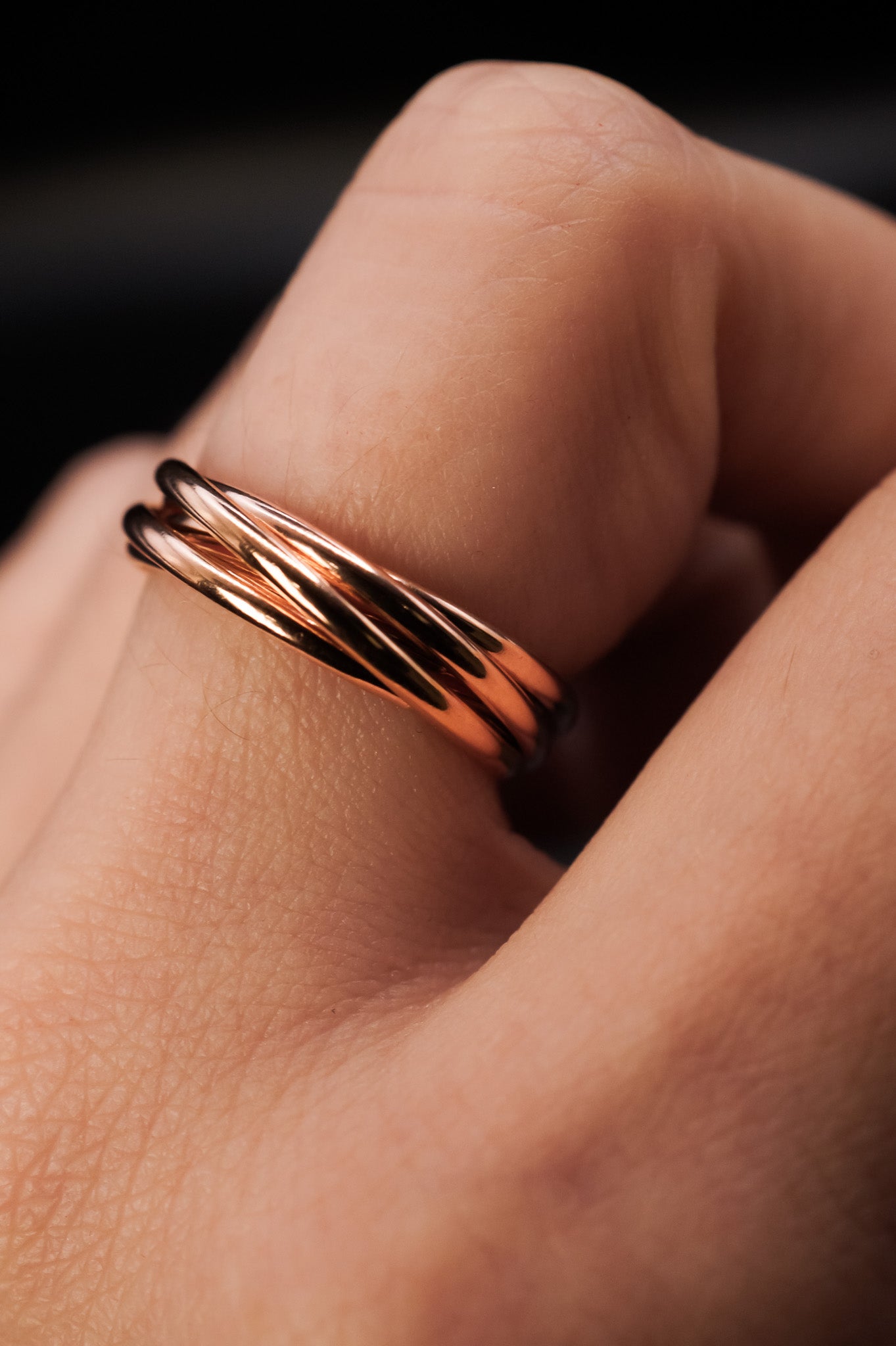 Thin Interlocking Set of 5 Rings, 14K Rose Gold Fill