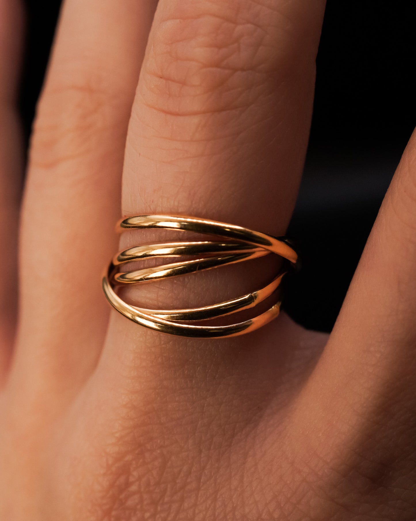 Thin Interlocking Set of 5 Rings, Solid 14K Gold