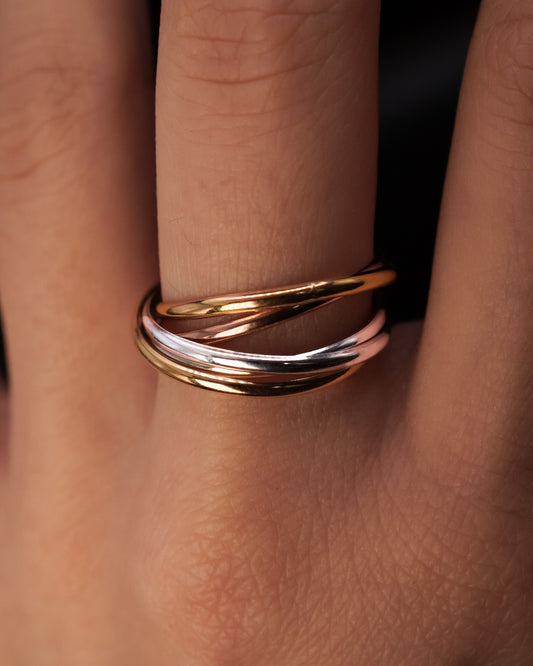 Thin Interlocking Set of 5 Rings, Mixed Metals