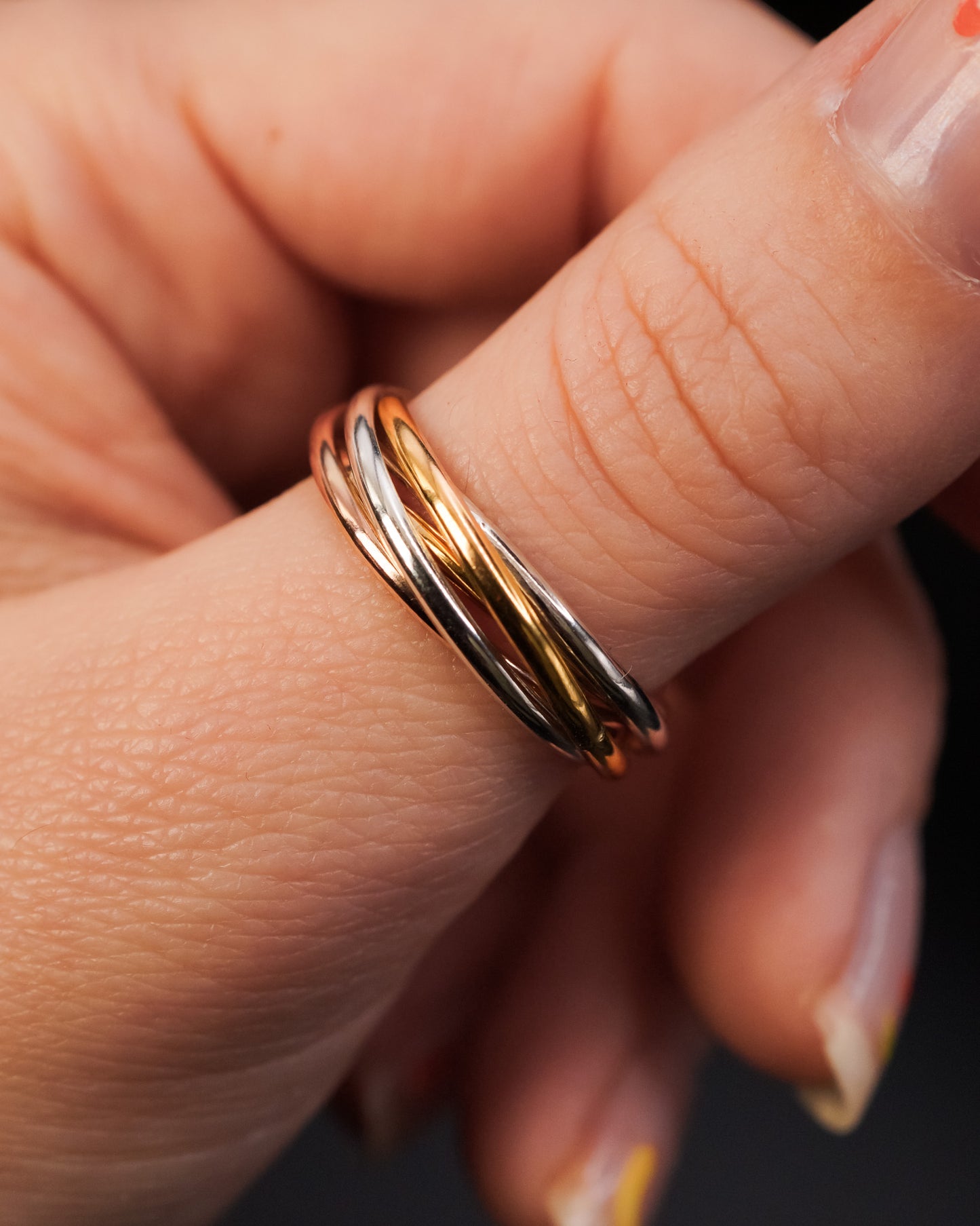 Thin Interlocking Set of 5 Rings, Solid Mixed Metals