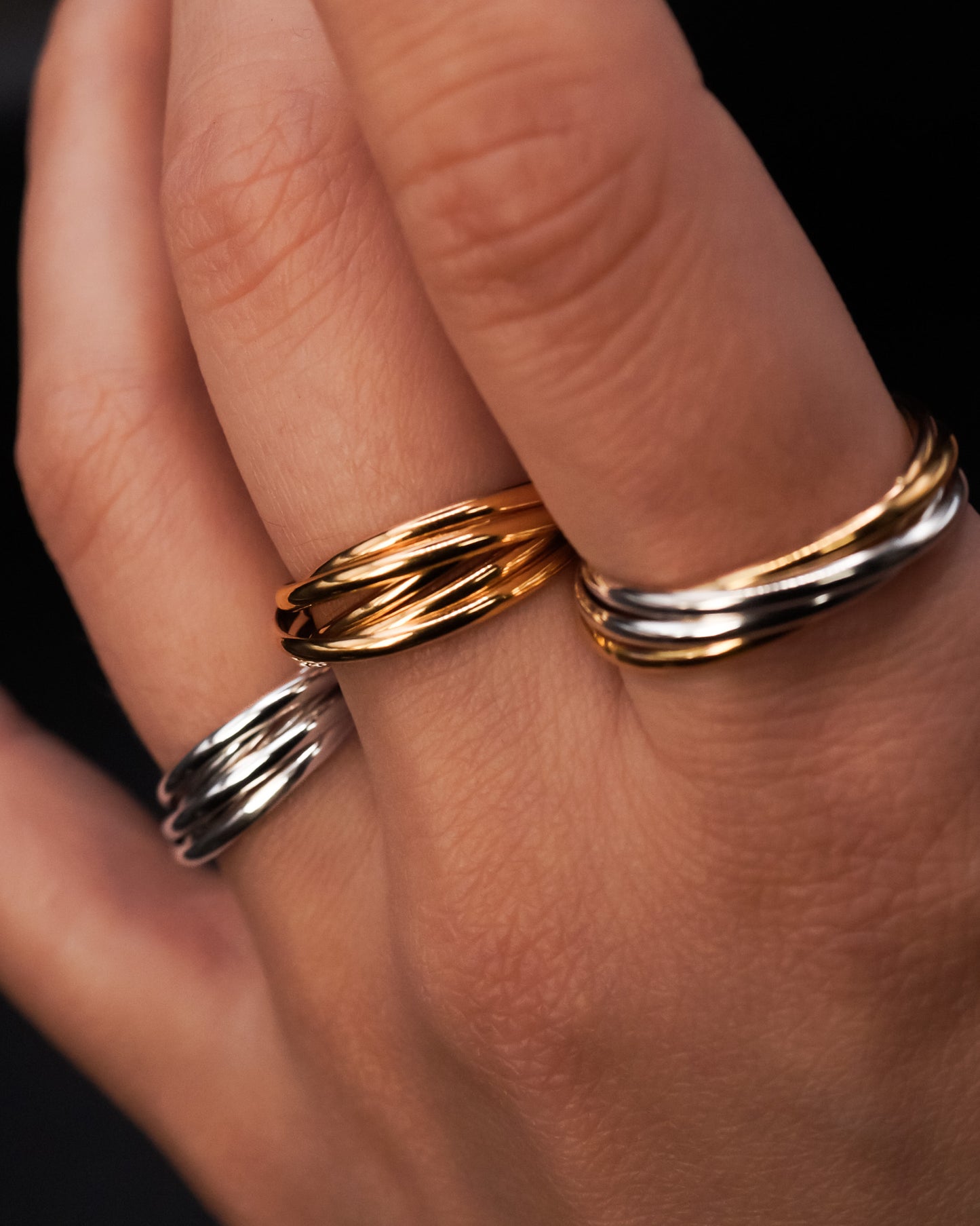 Thin Interlocking Set of 5 Rings, Sterling Silver