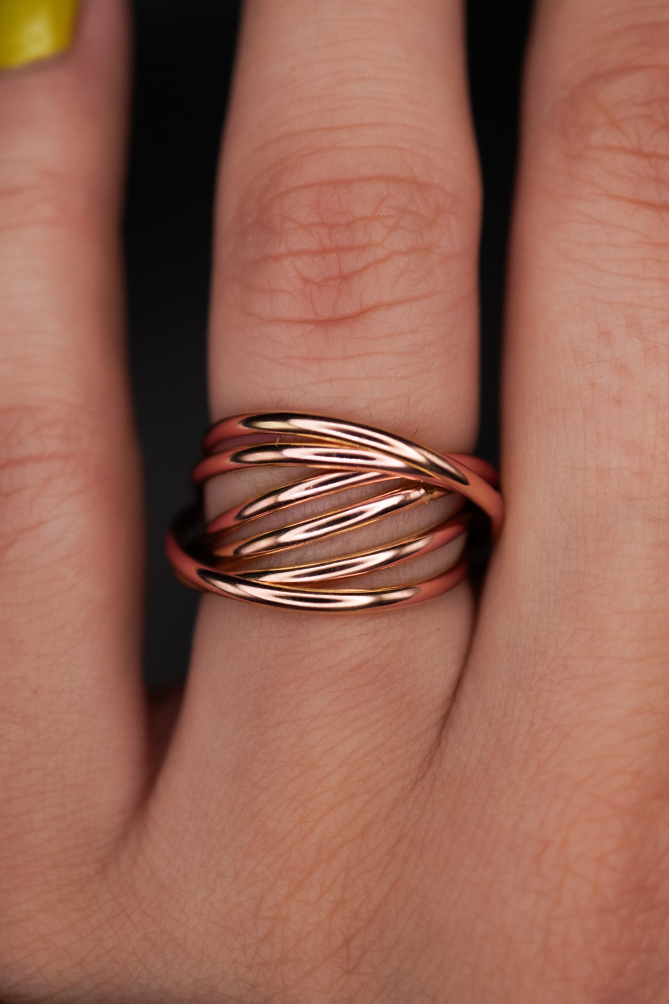 Thin Interlocking Set of 6 Rings, Solid 14K Rose Gold
