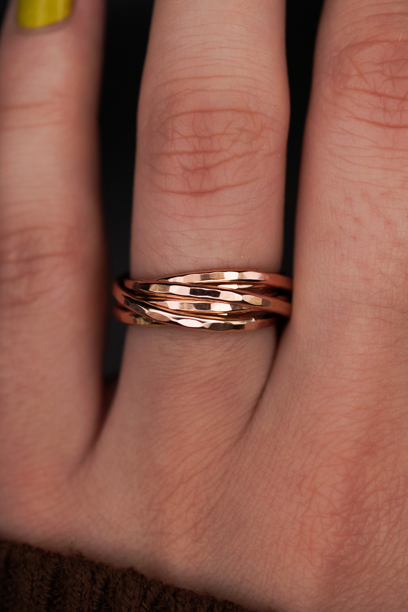 Thin Interlocking Set of 6 Rings, Solid 14K Rose Gold