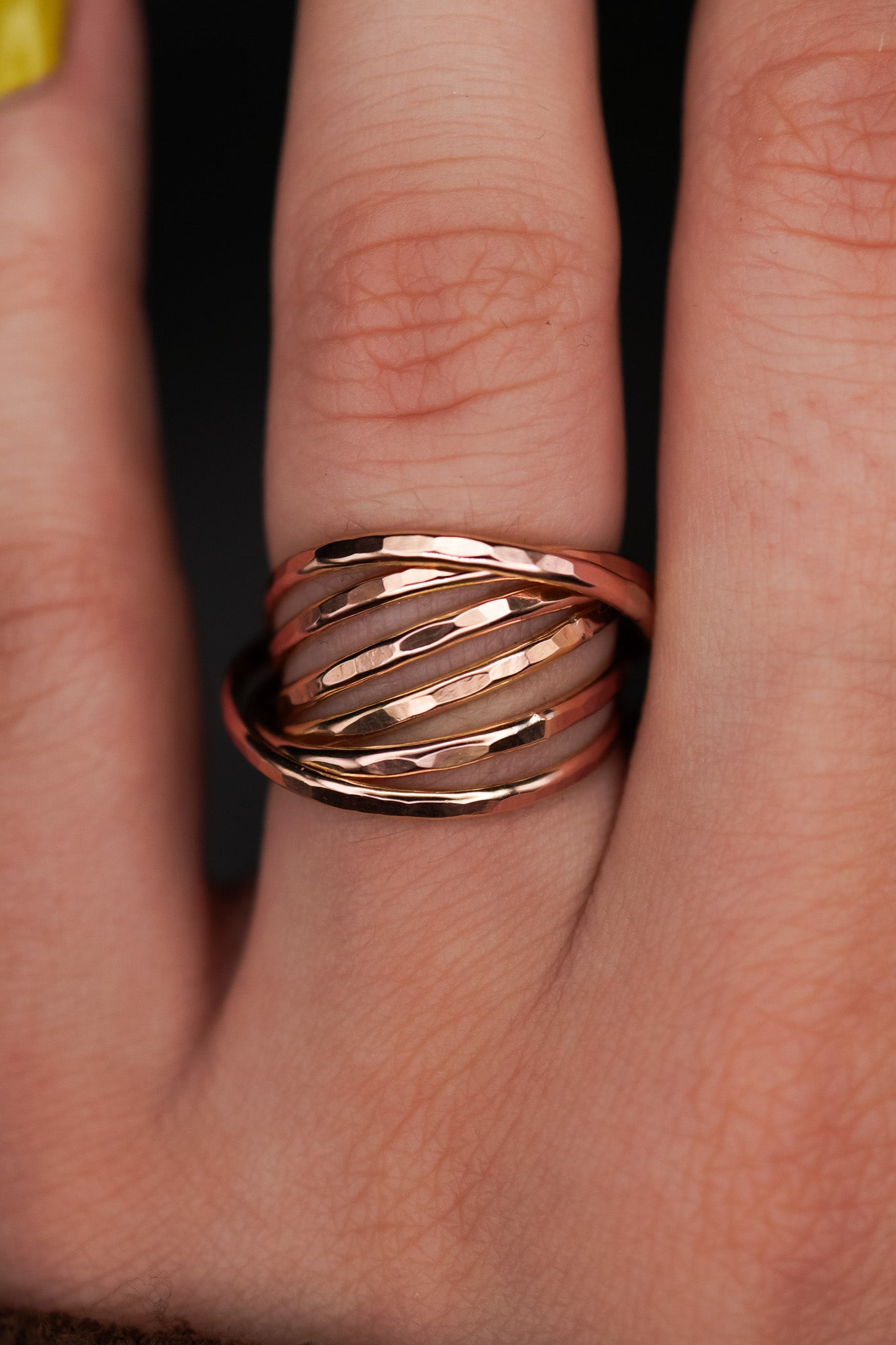 Thin Interlocking Set of 6 Rings, Solid 14K Rose Gold