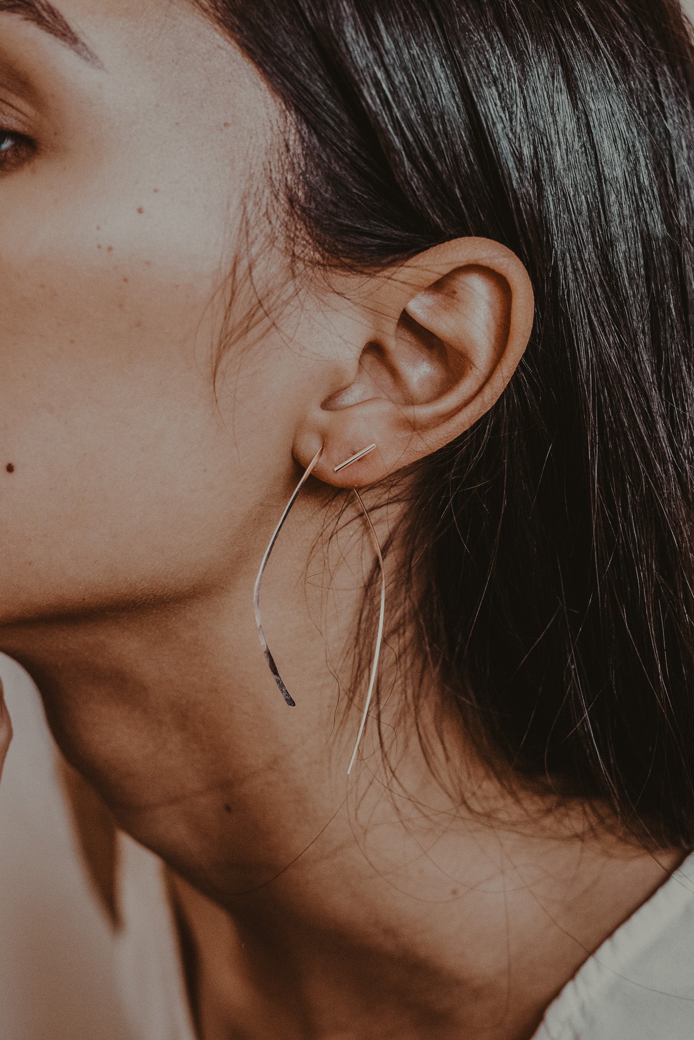 Teardrop Threader Hoop Earrings, Gold Fill, Rose Gold Fill, or Sterling Silver