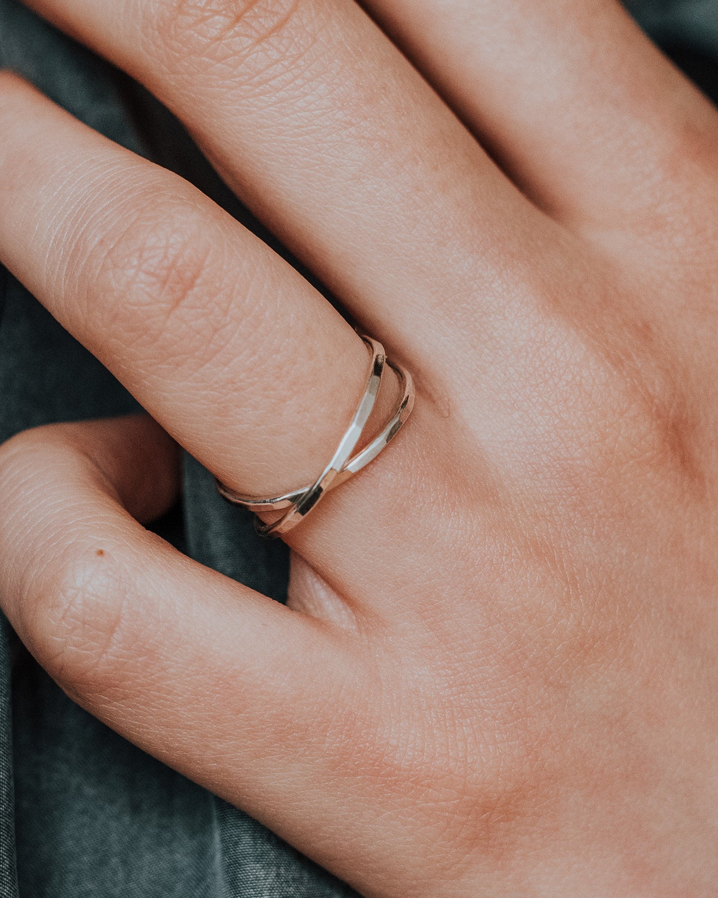 Thin Interlocking Set of 2 Rings, Sterling Silver