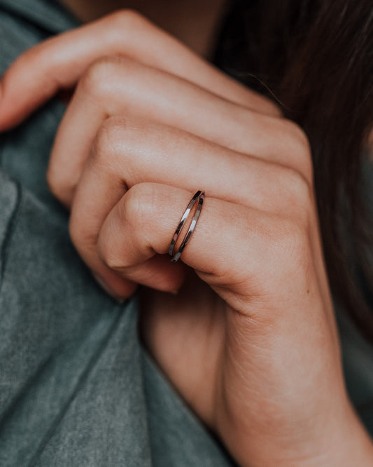 Thin Interlocking Set of 2 Rings, Solid 14K White Gold