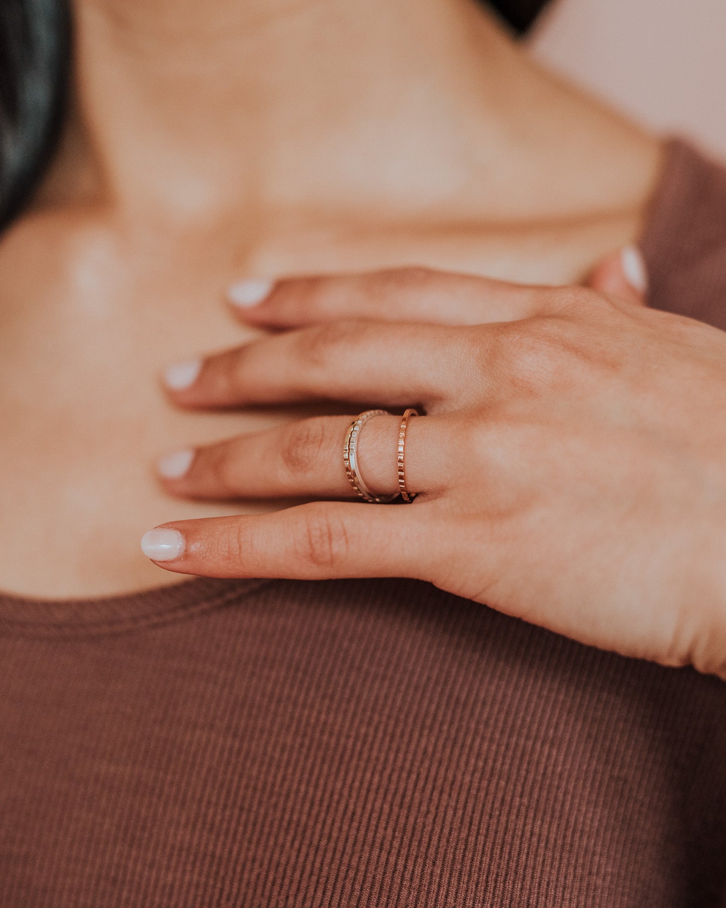 Half Lined Ring, 14K Rose Gold Fill