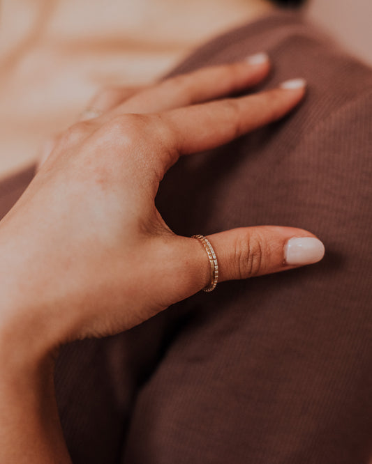 Half Lined Ring, Solid 14K Gold