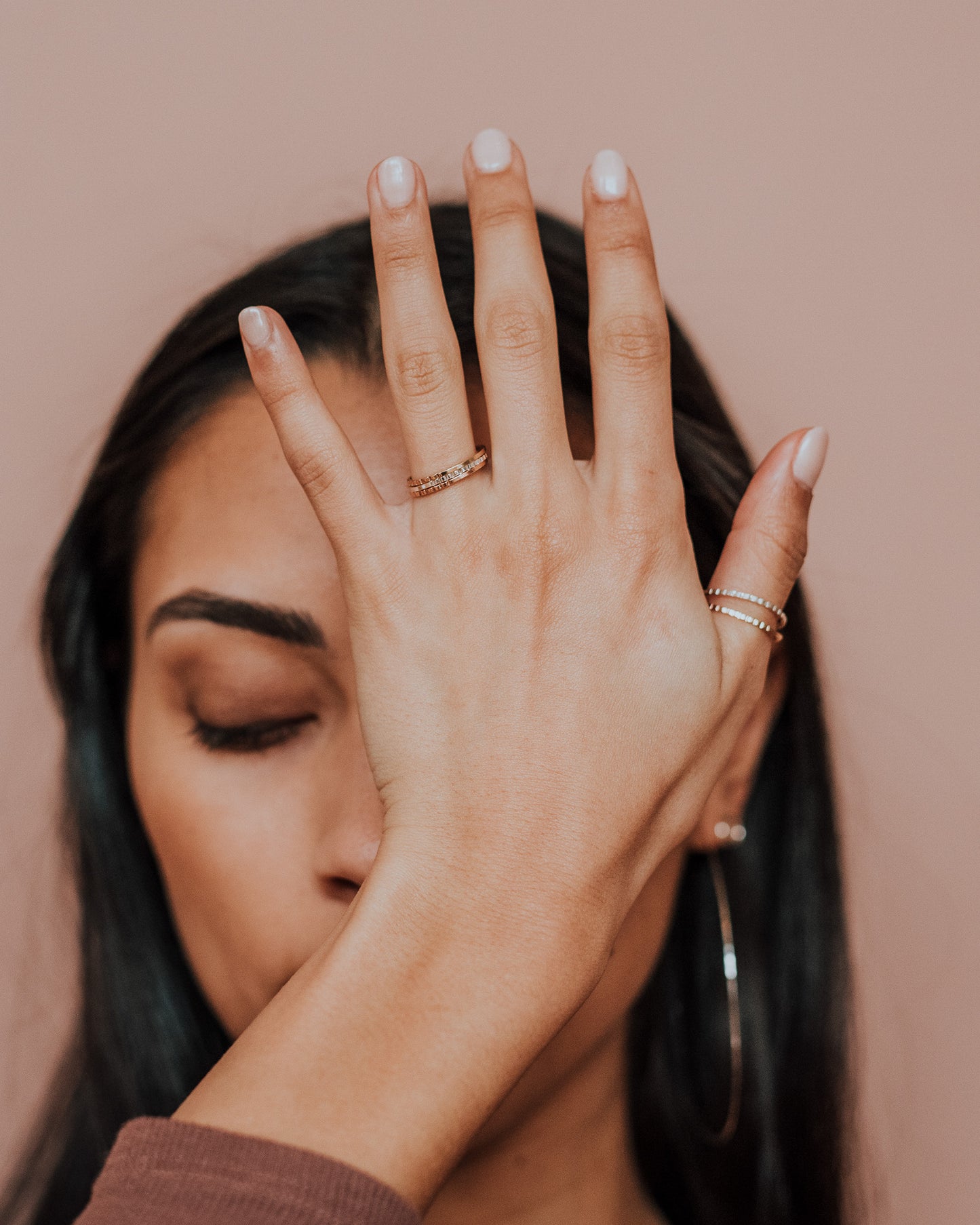 Half Lined Ring, 14K Rose Gold Fill