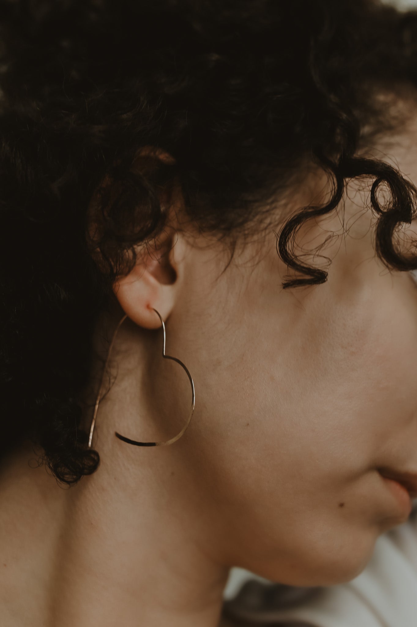 Heart Threader Hoop Earrings, Solid 14K Gold or Rose Gold