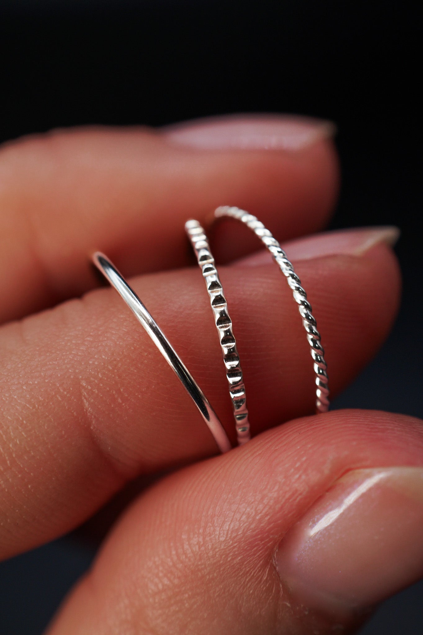 Mixed Texture Set of 3 Stacking Rings, Gold Fill, Rose Gold Fill or Sterling Silver