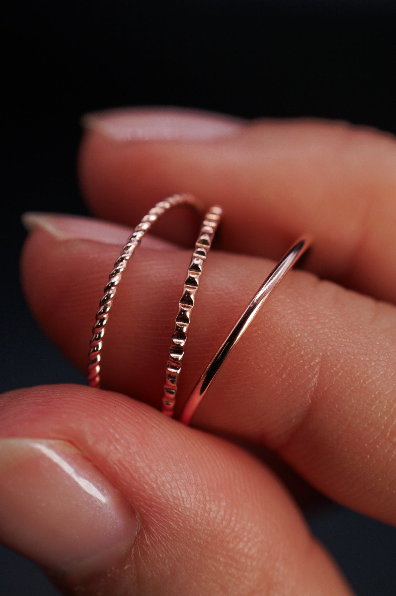 Mixed Texture Set of 3 Stacking Rings, Gold Fill, Rose Gold Fill or Sterling Silver