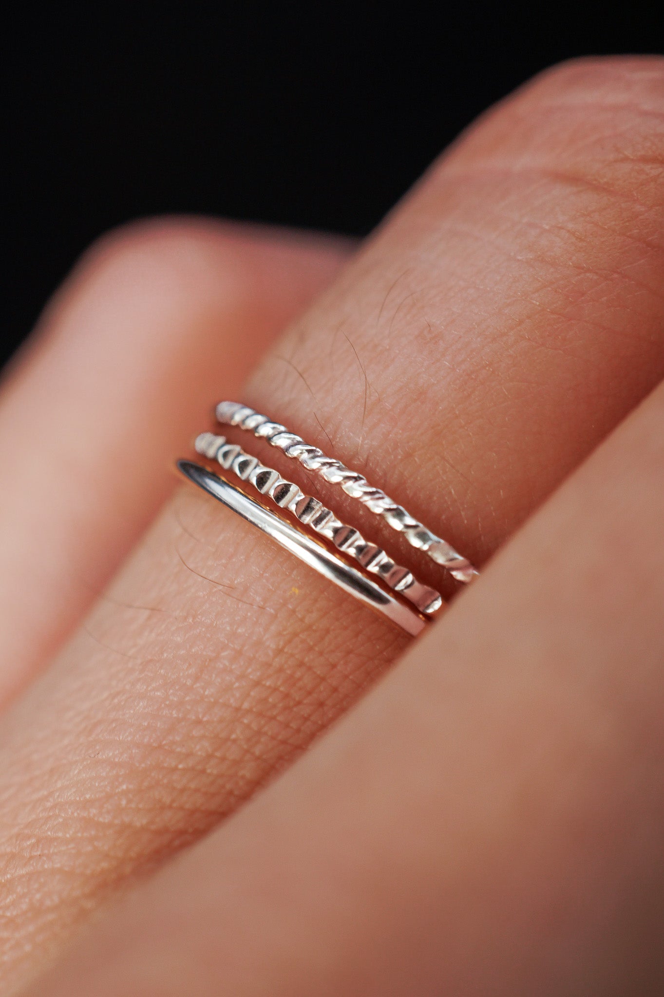 Mixed Texture Set of 3 Stacking Rings, Gold Fill, Rose Gold Fill or Sterling Silver