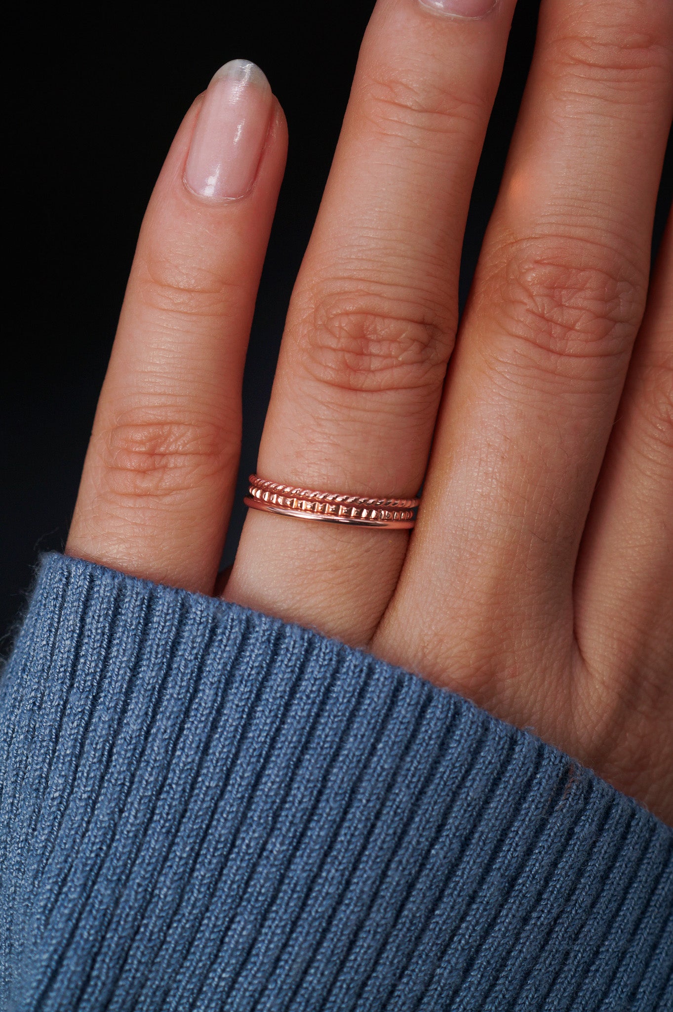 Mixed Texture Set of 3 Stacking Rings, Gold Fill, Rose Gold Fill or Sterling Silver