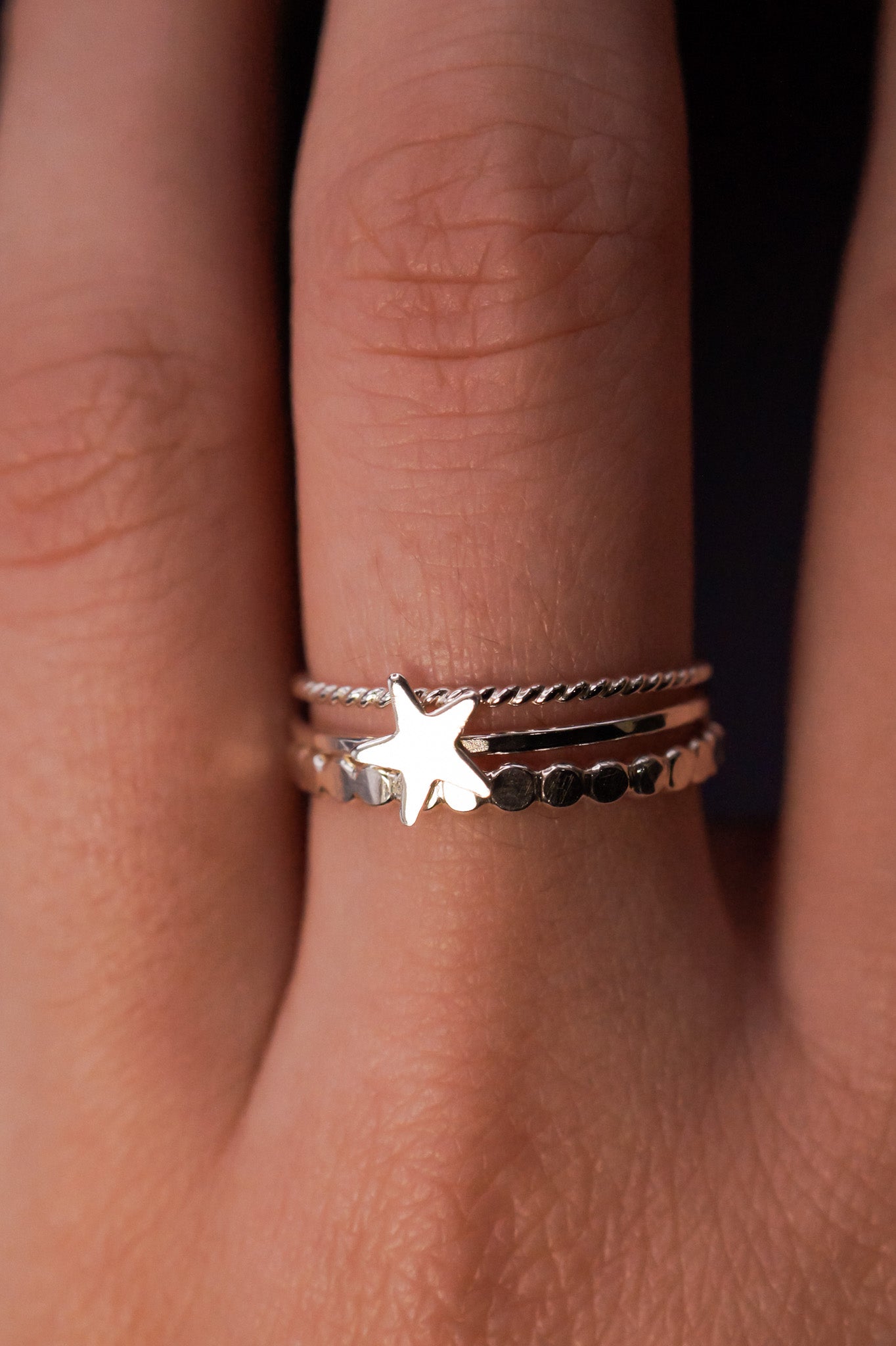 Western Mini Bead Textured Set of 3 Stacking Rings, Gold Fill, Rose Gold Fill or Sterling Silver