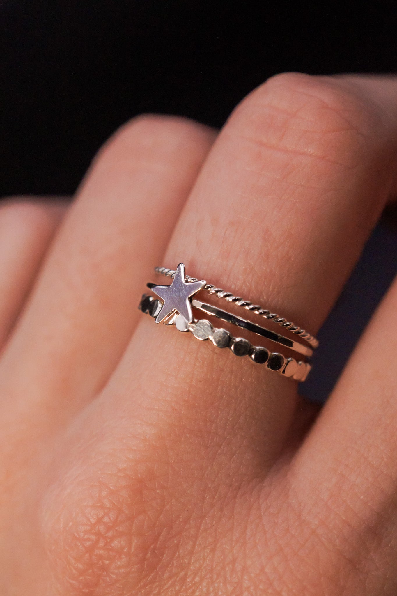 Western Mini Bead Textured Set of 3 Stacking Rings, Gold Fill, Rose Gold Fill or Sterling Silver