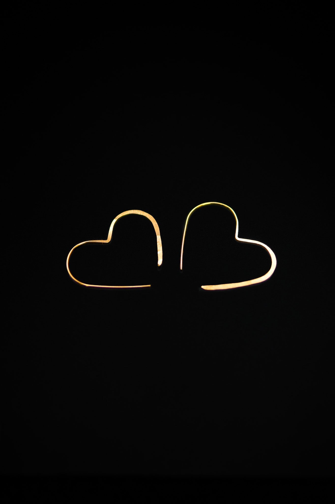 Heart Threader Hoop Earrings, Solid 14K Gold or Rose Gold