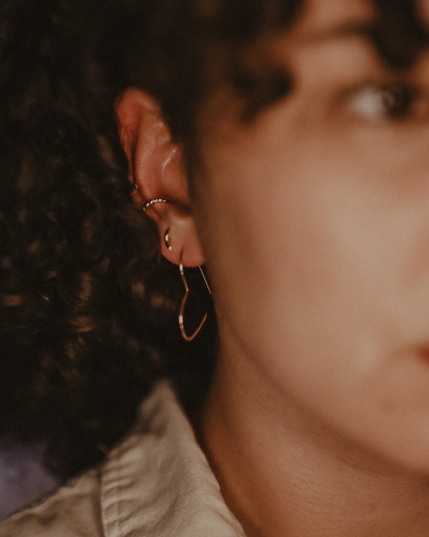 Heart Threader Hoop Earrings, Solid 14K Gold or Rose Gold