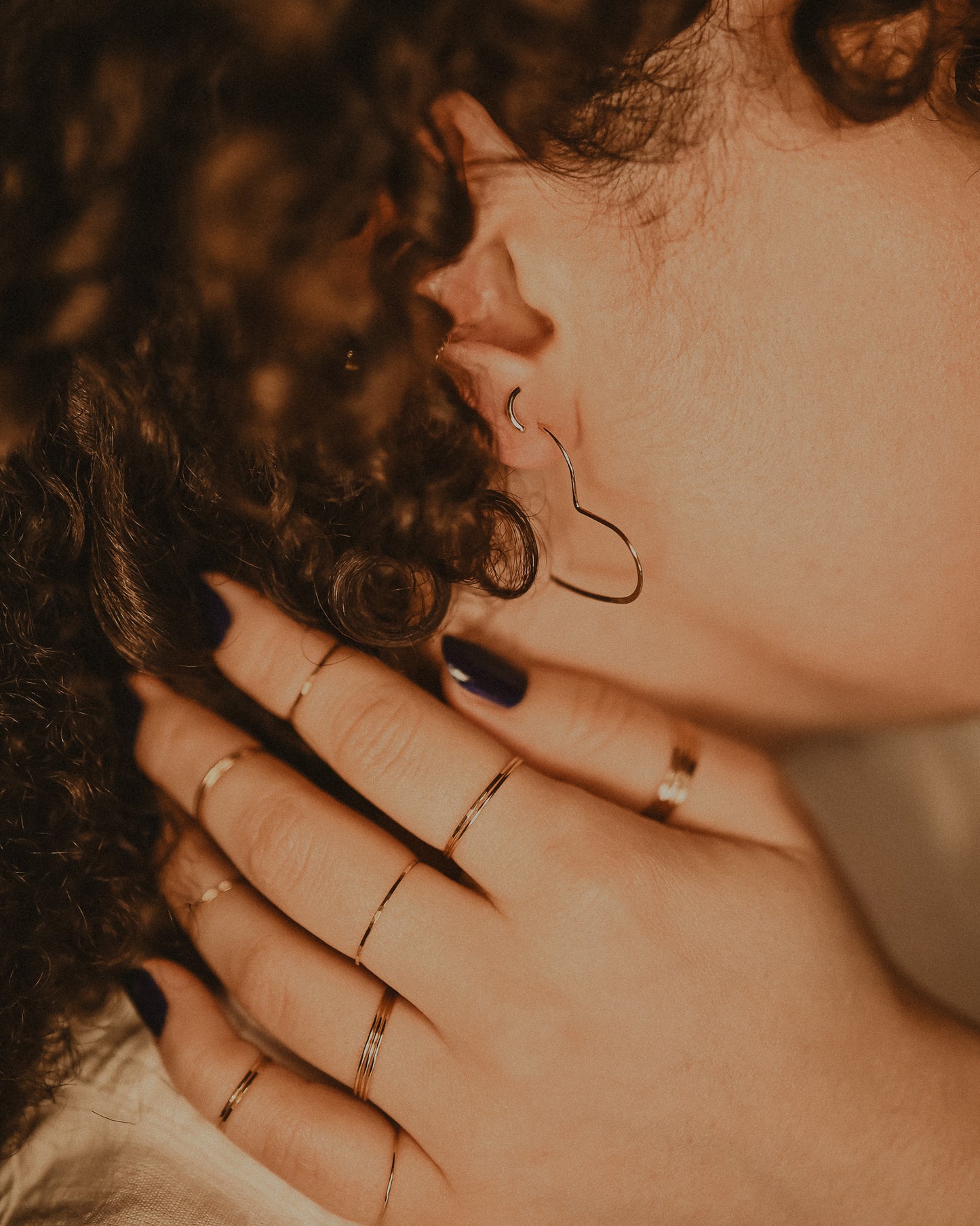 Heart Threader Hoop Earrings, Solid 14K Gold or Rose Gold