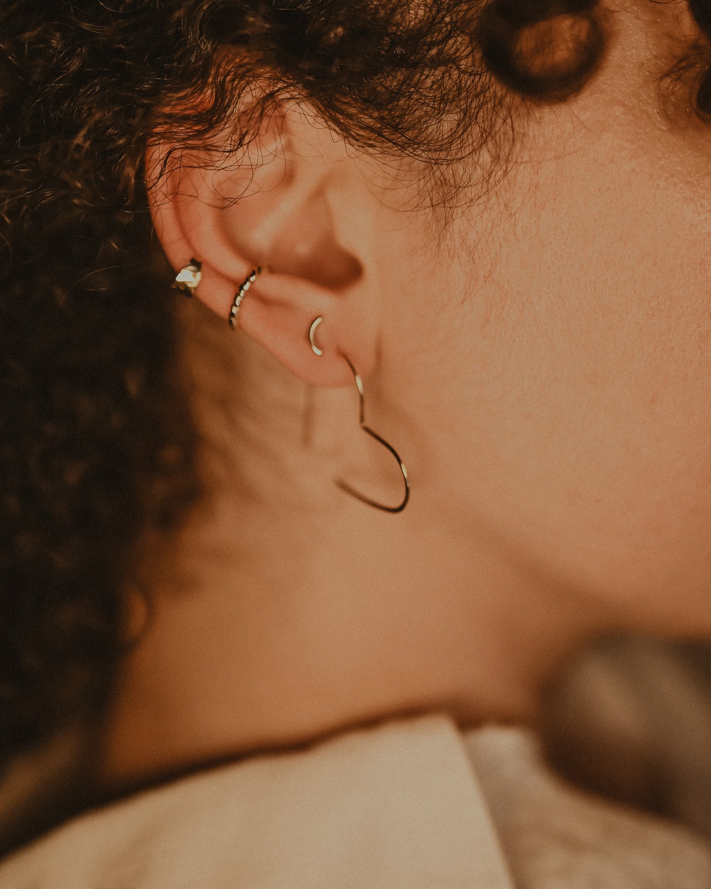 Heart Threader Hoop Earrings, Solid 14K Gold or Rose Gold