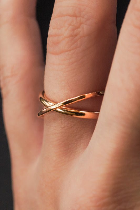 Asymmetrical Interlocking Ring, 14K Solid Gold