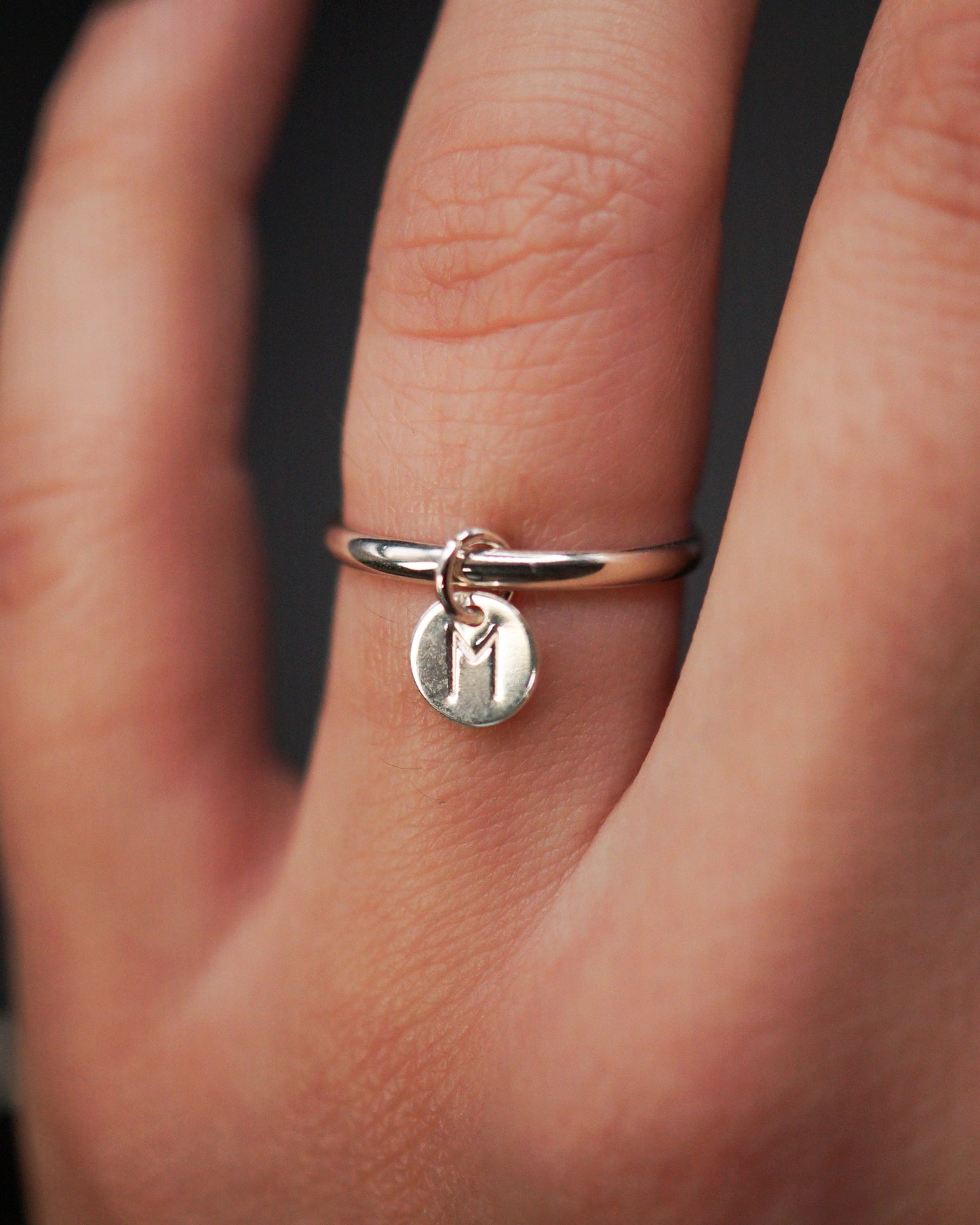 Monogram Charm Ring, Sterling Silver