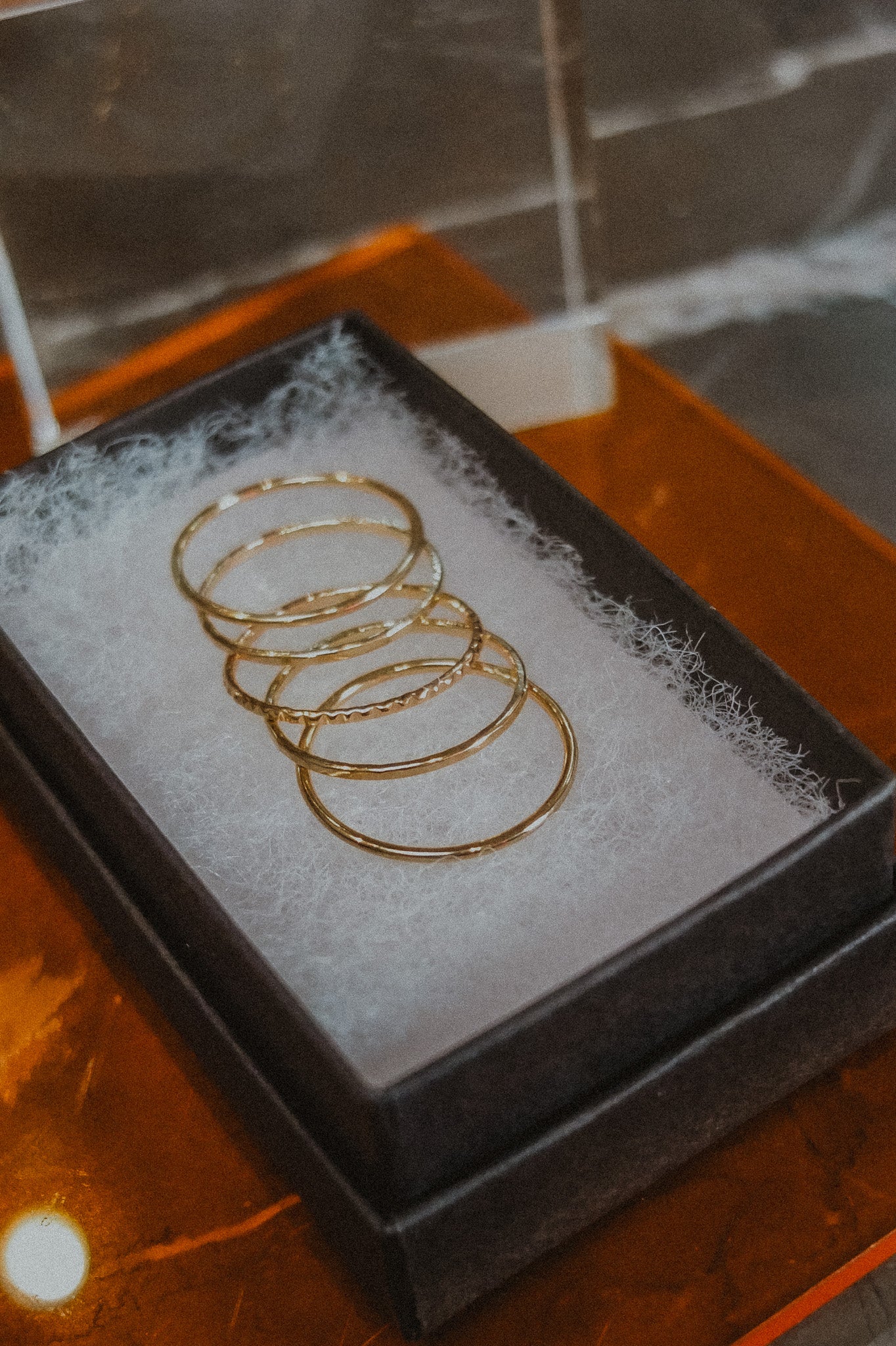 The Classic Lined Set of 5 Stacking Rings, Solid 14K Gold or Rose Gold