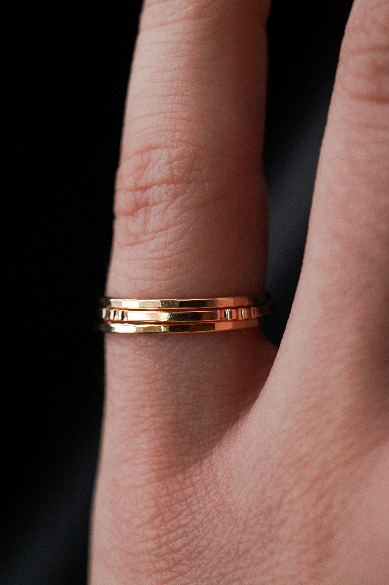 Hammered Square Lined Set Of 3 Stacking Rings, Gold Fill, Rose Gold Fill or Sterling Silver