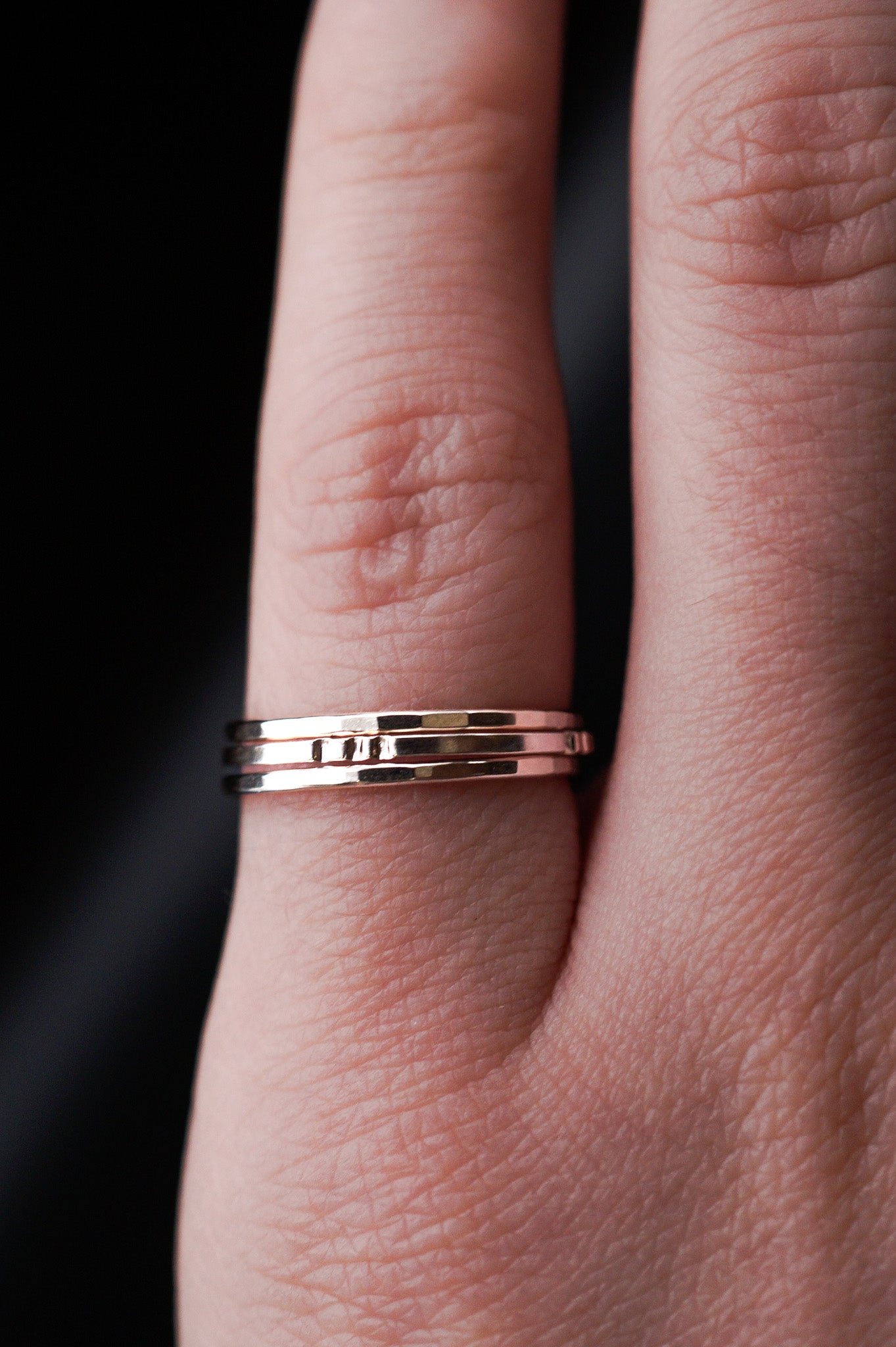 Hammered Square Lined Set Of 3 Stacking Rings, Gold Fill, Rose Gold Fill or Sterling Silver