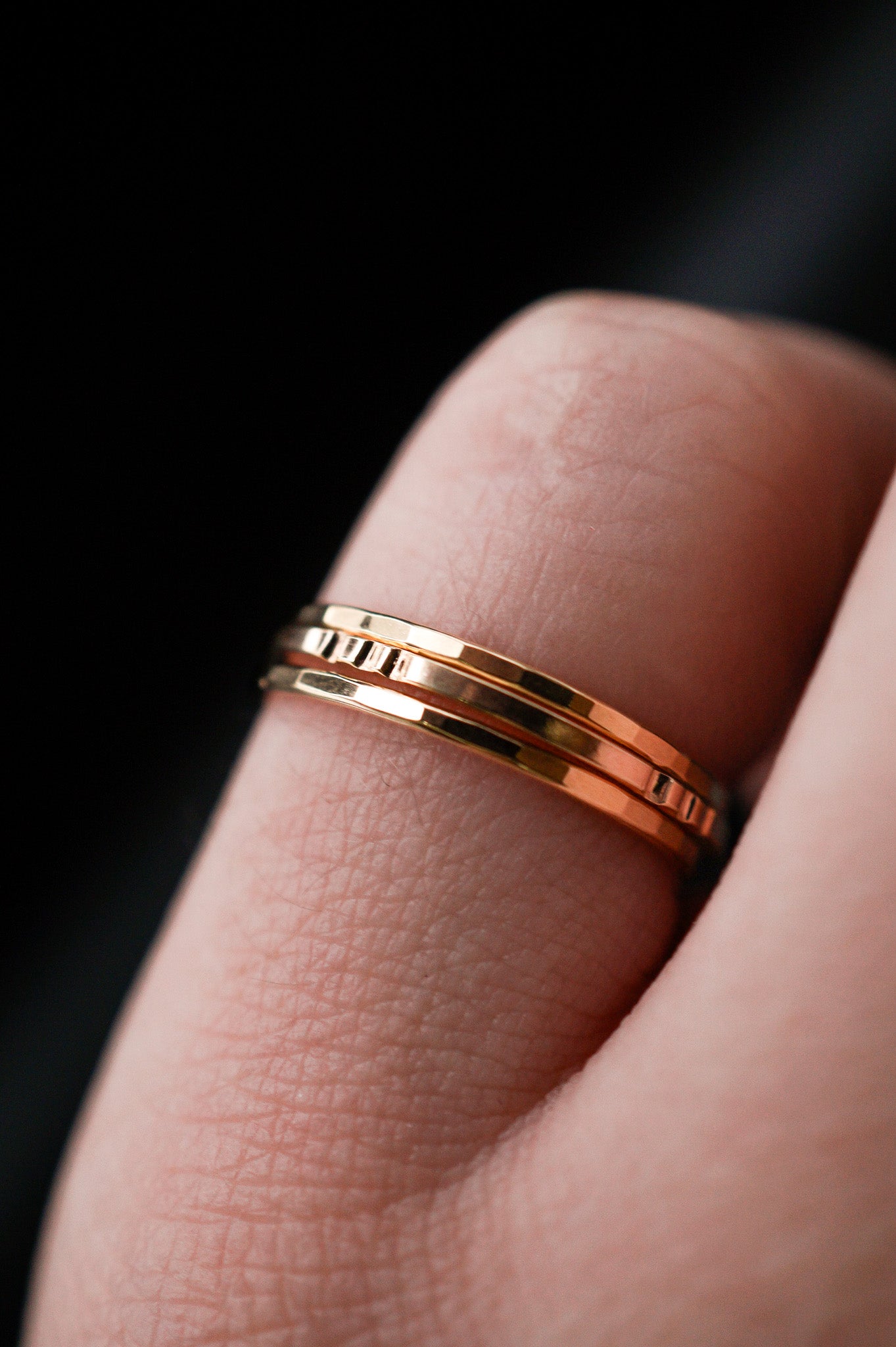 Hammered Square Lined Set Of 3 Stacking Rings, Gold Fill, Rose Gold Fill or Sterling Silver